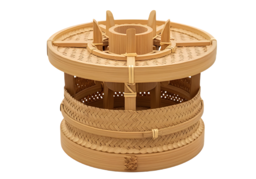 Bamboo steamer isolated on transparent background, a traditional cooking tool