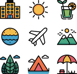 Summer Travel Icon Set  Holiday, Sun, and Vacation Symbols