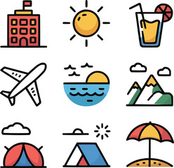 Summer Travel Icon Set   Holiday, Sun, and Vacation Symbols