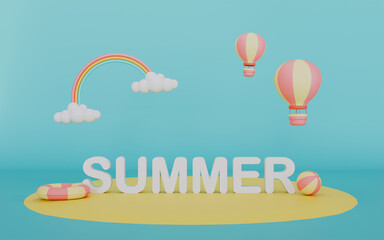 Summer vacation with colorful summer elements minimal style concept 3d illustration