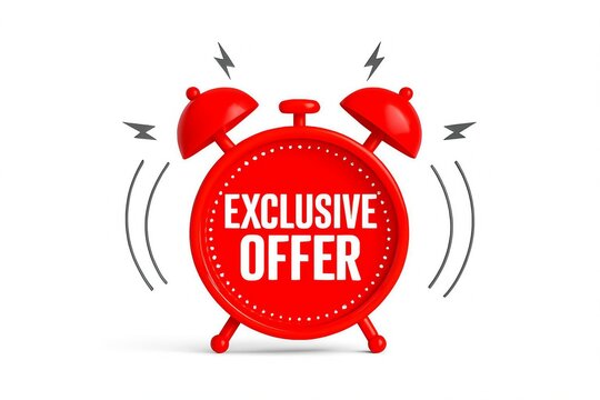 Red vintage alarm clock ringing loudly announcing an exclusive offer or limited time sale event