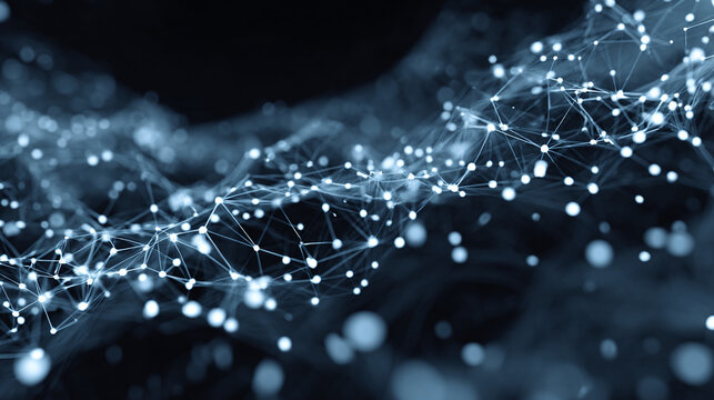 An abstract representation of a network of interconnected nodes and lines, resembling a complex web or cloud