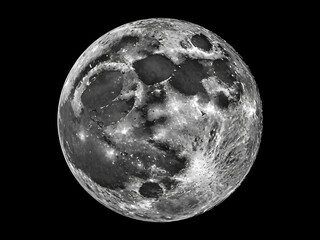 Detailed closeup of full moon surface showing craters and texture against dark night sky in high resolution astronomy image