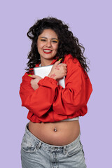 Young woman confidently embracing digital learning and casual style