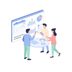 Diverse Team Collaborating on Financial Growth Charts and Task Milestones in a Modern Office Setting