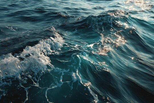 Shimmering sunlight dances across the surface of crystal clear turquoise water, creating mesmerizing patterns and reflecting on the seabed - Powered by Adobe