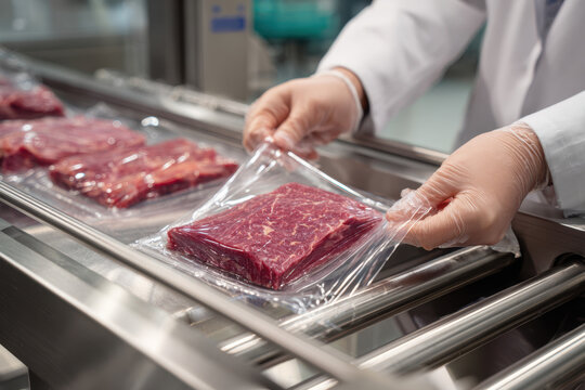 Selecting packaged meat in a grocery store