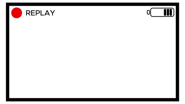 Video camera replay screen animation on a white screen background,Replay Animation video 4K