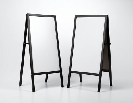 미니멀한 블랙 프레임 A자형 입간판 모형 Minimal black metal A-frame signage board mockup