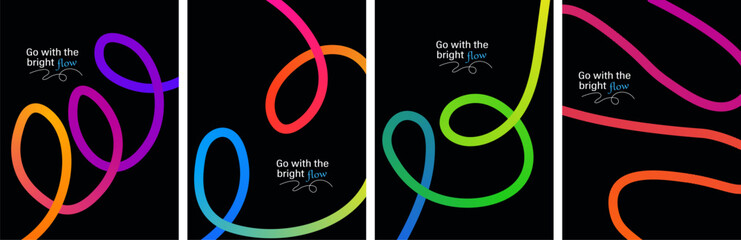 Abstract 3D Color lines pattern and vector background with rainbow gradient waves set. 