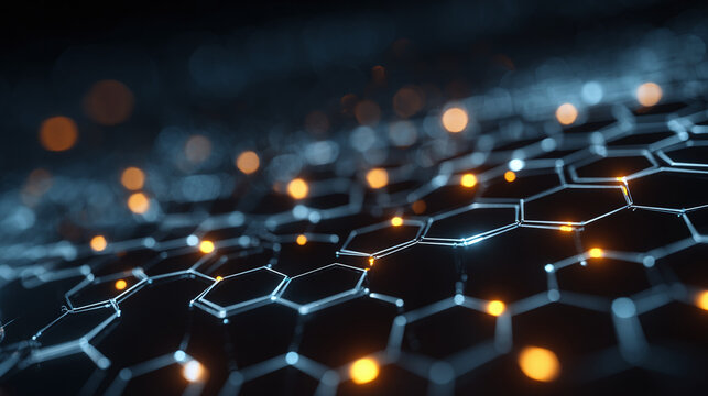 Graphene sheet structure with shining bokeh light and hexagonal shape