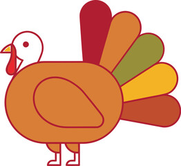 Cartoon turkey with colorful tail for thanksgiving