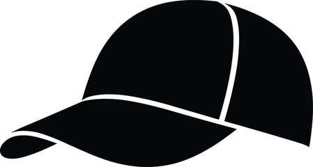 Black baseball cap silhouette isolated on white headwear
