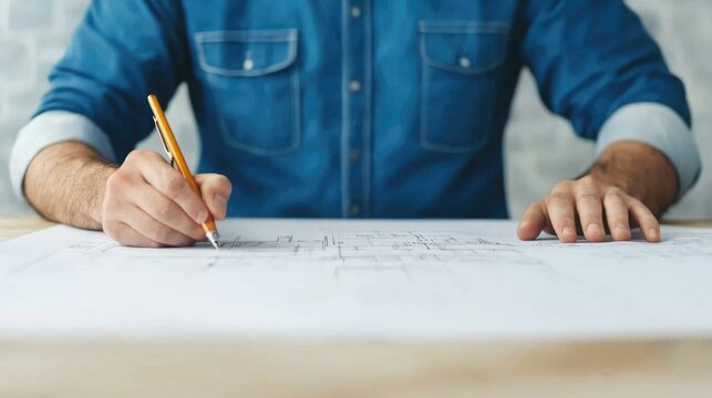 Automotive engineer focusing on reviewing and analyzing technical blueprints and plans at their workstation in an industrial workshop or office environment  Concept of engineering design