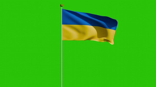 Ukraine flag animation with green screen background 4k waving flag cloth footage with a pole 
