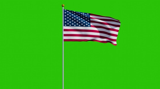 America flag animation with green screen background 4k American waving flag cloth footage with a pole 
