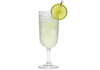 hyper-realistic effervescent pale acid-green lime cocktail with crushed ice in a frosted stemmed glass, isolated on transparent studio background. concept for luxurious cold drink advertisement