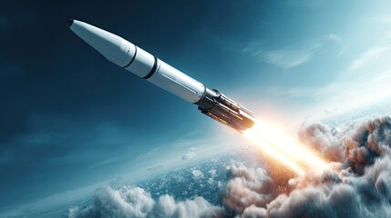 Obraz premium A rocket launches into the atmosphere.