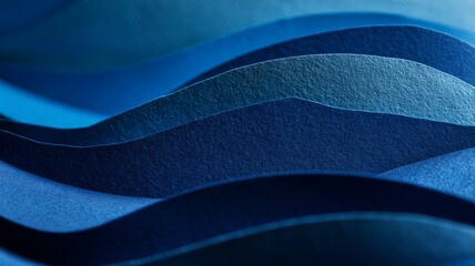 Fototapeta premium Curved overlapping blue paper abstract. AI image