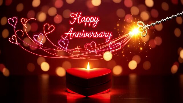 Magical Heart Gift Box with Happy Anniversary Text Animation