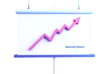 Business Presentation with Pink Upward Arrow on White Screen in Modern Conference Room