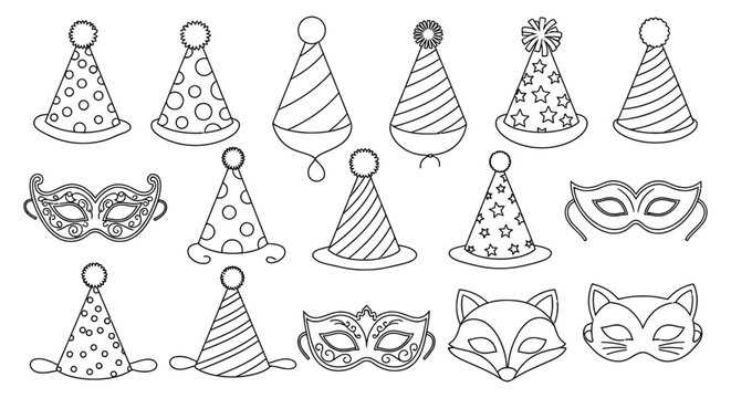 Party time hats and masks for festive occasions celebrations and happy social gatherings fun and games