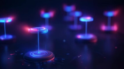 Abstract holographic data display on futuristic digital platform. Modern technology for secure cyber information transfer and protection concept. - Powered by Adobe