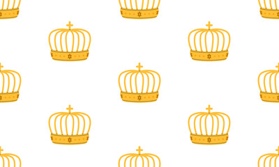 Crown seamless pattern. Golden royal jewels headdress background. Symbol of king, queen, prince and princess. Aristocratic, coronation, monarchy concept. Hand drawn flat vector illustration