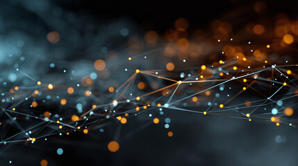 Abstract digital network of glowing dots and lines, suggesting connections and data flow