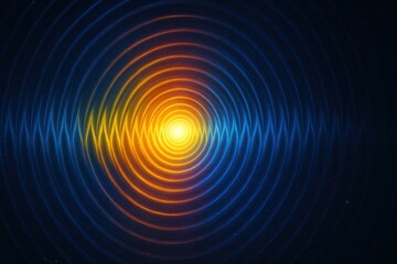 Radiant core emitting concentric energy waves in blue and orange tones visualization