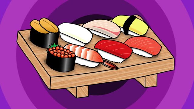 Funky sushi set animated