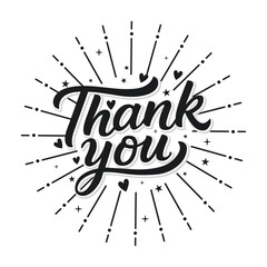 Thank You hand drawn lettering vector on white background. Retro calligraphy typography for Thanksgiving Day greeting card, poster, label, festive celebration design.