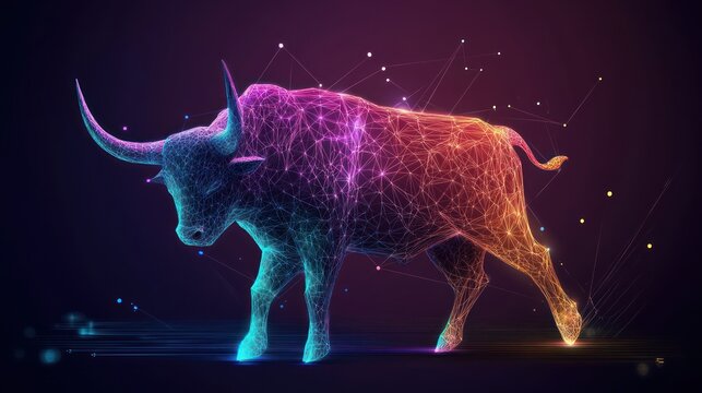 Abstract bull, polygonal, colorful, digital art