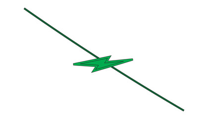 Green lightning bolt symbol intersecting a diagonal line design