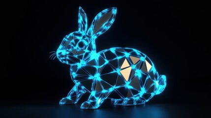 Neon-lit, polygonal rabbit silhouette