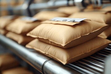 selective focus industrial pillow production line