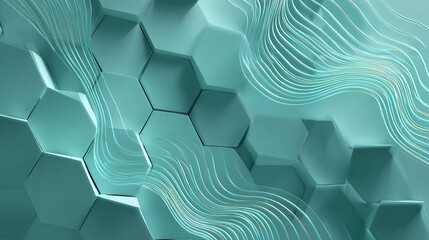 Abstract turquoise hexagonal cells with wave design, representing technological or natural elements