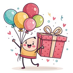 Colorful Gift Box Illustration with Balloons
