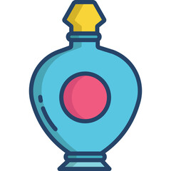 A Light Blue Perfume Bottle With A Yellow Cap And A Pink Circle On Its Front With A Transparent Background