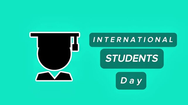 Illustration commemorating International Students' Day, featuring a student icon with a graduation cap on a green background. EDITORIAL USE ONLY