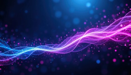 Obraz premium Vibrant abstract background of glowing pink and blue particle waves with a beautiful bokeh effect