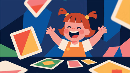 Illustration Of A Child Playing Cards Vector Design Template