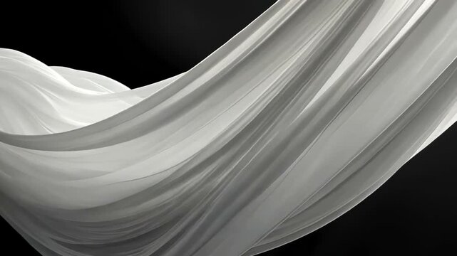 White fabric billows and drapes against a black background