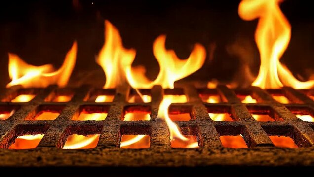 Flames burning on a grate