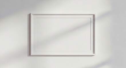 Illustration of horizontal white frame mockup on a white wall isolated on white background