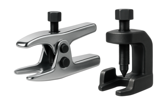 Mechanic's tool set featuring a ball joint separator and tie rod puller for suspension