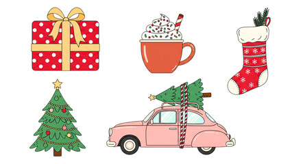 Naklejka premium Festive holiday illustration icon collection, element set on transparent background - 2
