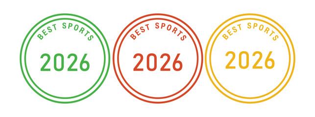 Three oval best sports logos for the year 2026 in green, red, and yellow color variations