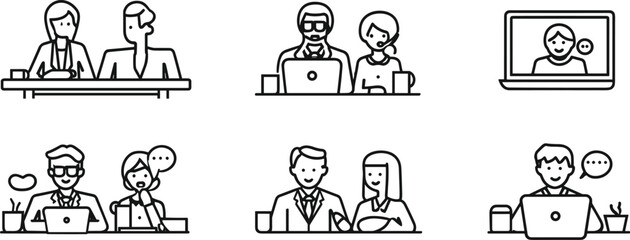 Business teamwork, office communication, laptop collaboration, customer support, virtual meeting, remote work, corporate discussion, technology, productivity, workplace interaction