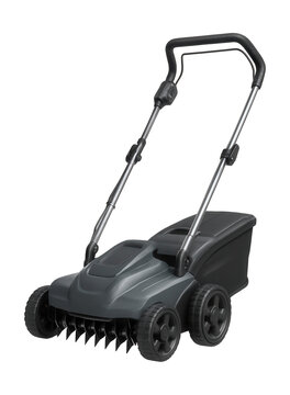 Battery-operated scarifier with a collapsible handle for convenient storage.
